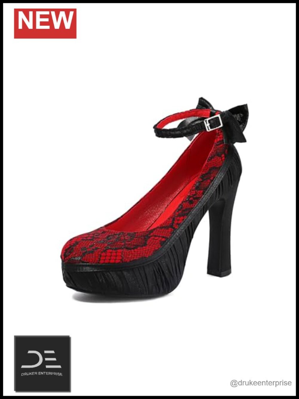 Gothic Mary Jane Platform Pumps Lace Flower High Heels Women's Punk Shoes